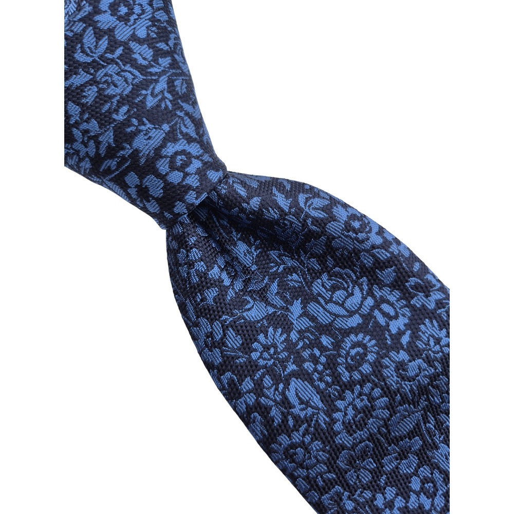 John Varvatos USA Metallic Blue Floral Silk Tie Signature Tailored Made in Italy